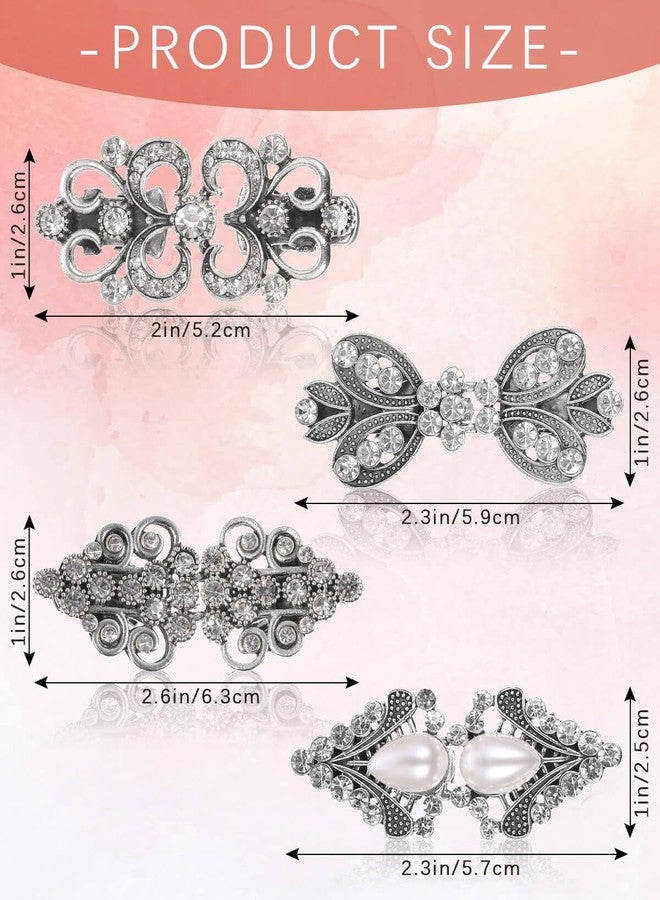 JELIEE 4 PCS Sweater Shawl Clips Dress Clip Cloak Clasp Shawl Clip Vintage Cardigan Clip Retro Cloak Brooches Silver Shawl Pins Back Cinch Rhinestone Shawl Shirt Cardigan Scarf Cinch Clips for Women - Image 2